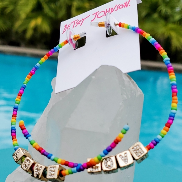 Betsey Johnson Multicolor Beaded Hoop Earrings - Picture 7 of 16